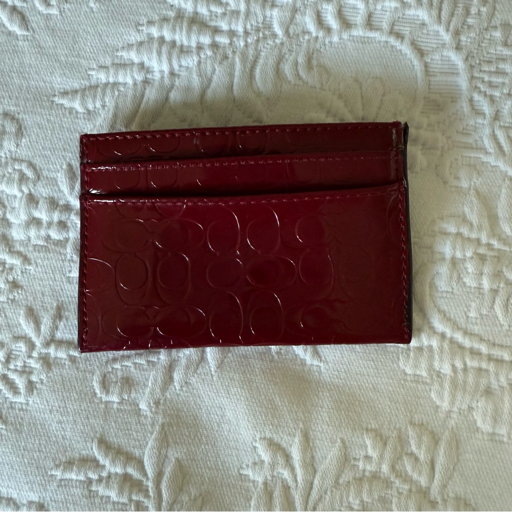 Coach Red Logo Embossed Leather Card Holder Wallet